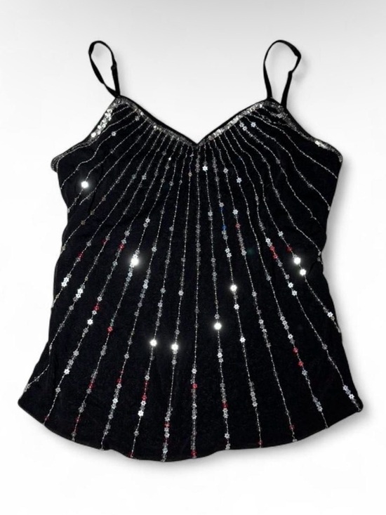 The Limited Tops - Vintage Y2K The Limited Black star sequin top with adjustable straps. Size: L 🪩